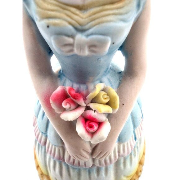 Vintage Porcelain Lady Figurine Bell Blue Dress Roses Slipper Clapper 1978 - Picture 11 of 11